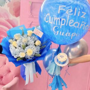 pastel flores y globo