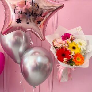globos y gerberas