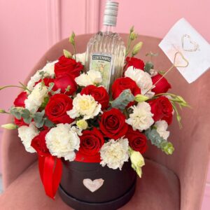 Box botella rosas